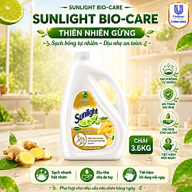 Nước Rửa Chén Sunlight Bio-Care Thiên Nhiên Gừng Dạng Can, Sạch Dầu Mỡ Dịu Nhẹ Cho Da Tay 3.6kg