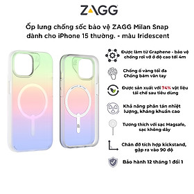 Ốp lưng chống sốc bảo vệ ZAGG Milan Snap cho iPhone 15 Series tương thích sạc không dây, bảo hành 1 năm - hàng chính hãng