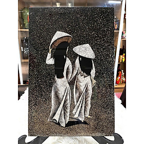 Mua Tranh sơn mài cẩn vỏ trứng cảnh đồng quê và cô gái áo dài Việt Nam