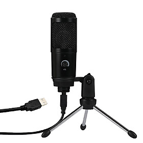 Microphone điện dung siêu nhạy âm kèm giá đỡ với cổng kết nối USB cho laptop thích hợp thu phát âm thanh, hát karaoke