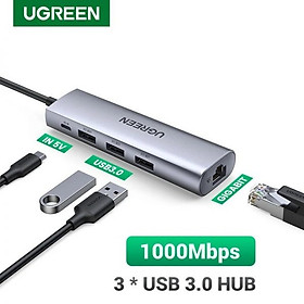 Hub USB 3.0 ra 3 cổng USB 3.0 + Lan Gigabit 1000Mbps Ugreen 60812 cao cấp hàng chính hãng