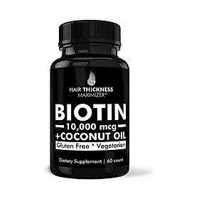Biotin 5000mcg Vitamins with Organic Coconut Oil by Hair Thickness Maximizer. Hair Growth Vitamin Supplement for Men, Women. Made in USA. Combats Hair Loss and Thinning Hair. Vegetarian, Zero Gluten