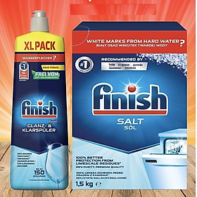 Combo Muối rửa bát finish 1.5kg + Nước làm bóng finish 750ml dùng cho Máy rửa bát chén ly