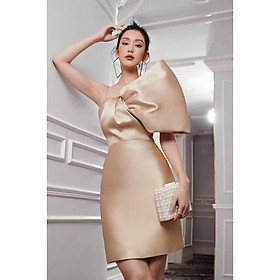Đầm thiết kế cao cấp Đầm ôm body cúp ngực hai dây lệch vai phối nơ sang chảnh
