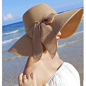 Mũ cói rộng vành thắt nơ phong cách Hàn, nón cói nữ đi biển cao cấp mới