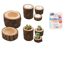 Bộ 2 chậu gỗ trồng cây,giữ nến decor nhà cửa- tặng kèm 1 mút hàng xuất Nhật(Màu ngẫu nhiên)
