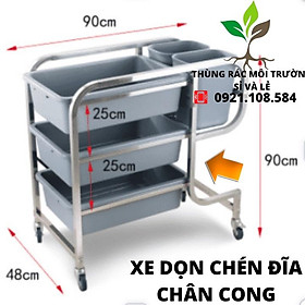 Bộ Xe dọn dẹp nhà hàng inox chân Cong