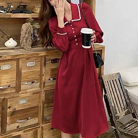 Đầm xoè tiểu thư dài tay phối viền ren đính nút siêu xinh