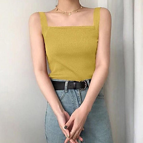 Áo Croptop Dệt Kim Nữ Sát Nách Cổ Vuông Màu Trơn Gợi Cảm