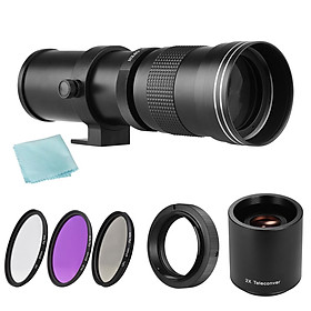 Camera MF Super Telephoto Zoom Lens F/8.3-16 420-800mm T Mount + UV/CPL/FLD Filters Set +2X 420-800mm Teleconverter Lens