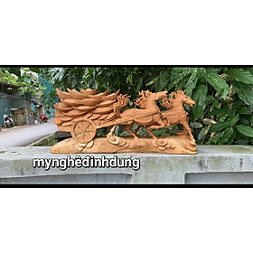 Mua Tượng song mã kéo xe vàng phong thủy cầu tài lộc bằng gỗ  ngọc am thơm nức kt  60x26x15cm