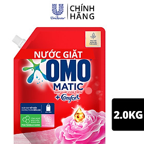 Nước giặt OMO Matic Comfort Hương Hoa Hồng Ecuador cho máy giặt cửa trên, với 3 tầng hương giúp thơm bền lâu, túi 2.0kg