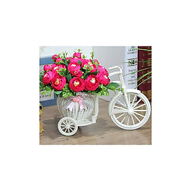 Giỏ hoa xe đạp trang trí kệ tủ độc đáo, bông giả cắm sẵn nhiều mẫu - giỏ cắm sẵn hoa hồng hungary đỏ