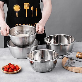 Bộ rổ chậu, bộ giá vo gạo cao cấp inox 304% hàng dầy cao cấp các cỡ