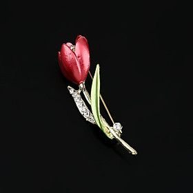Wedding Party Gold Brooch Flower Tulip Pin Brooch With Crystal Rhinestone