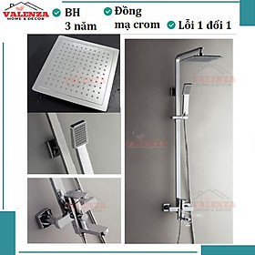 Mua (Củ nặng 2 5kg) Bộ sen cây tắm nóng lạnh Vuông đồng mạ crom Valenza vòi sen tăng áp đủ phụ kiện-Nước chảy mạnh