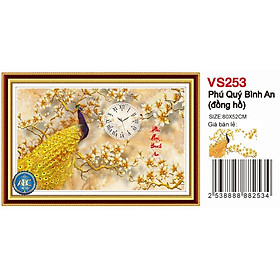 Mua Tranh đính đá đồng hồ phú quí bình an VS253 - 80 x 52 cm - chưa đính