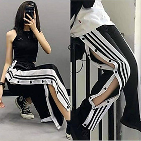 Quần Thun Ống Rộng Chạy Viền Xẻ Tà Nút Bấm