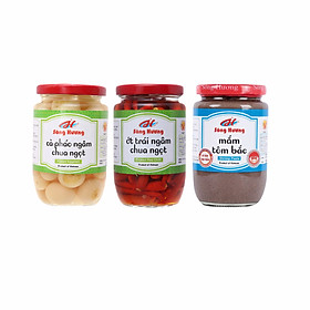 Combo Sông Hương Cà Pháo Ngâm Chua Ngọt 370g + Ớt Trái Ngâm 350g + Mắm Tôm Bắc 200g