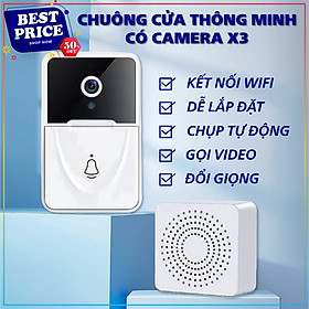 Chuông Cửa Có Camera Thông Minh X3 Kết Nối Không Dây, Chuông Cửa Thông Minh Bảo Vệ An Ninh Gia Đình