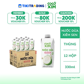 Thùng 12 Hộp Nước Dừa Cocoxim Sen (330ml x12 Hộp)