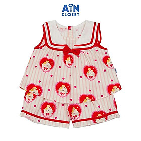 Bộ quần áo Ngắn bé gái họa tiết Kẻ Mèo Tim Đỏ Cotton - AICDBGNAVWCS - AIN Closet