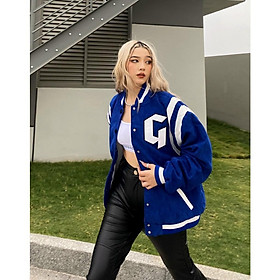 Áo Khoác Nhung Tăm Form Rộng Jacket Varsity V19 - Màu Blue Sea
