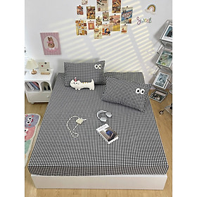 Bộ ga gối cotton đũi LIDACO họa tiết kẻ đôi mắt mềm mát ga nệm bo chun theo kích thước yêu cầu nhiều mẫu lựa chọn