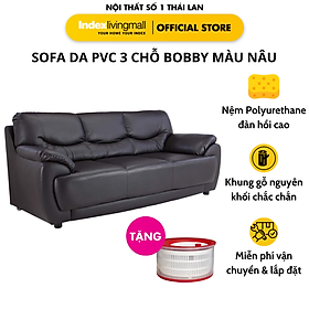 Ghế sofa 3 chỗ BOBBY/L khung gỗ bền chắc, đệm bọc da PVC cao cấp nâu sẫm | Index Living Mall - Phân phối độc quyền tại Việt Nam