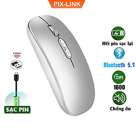 Chuột bluetooth PIXLINK P103BL 2 chế độ sạc pin siêu mỏng không gây tiếng ồn chuyên dùng cho Máy tính, pc, Laptop, Tivi Hàng Chính Hãng