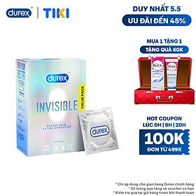 Bao Cao Su Durex Invisible Siêu Mỏng, Size 52 mm, Hộp 16 Bao Mới Ra Mắt - Hộp Lớn Siêu Tiết Kiệm