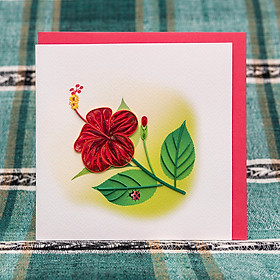 Thiệp Giấy Xoắn Hoa - Hoa Đỏ - CNF1510