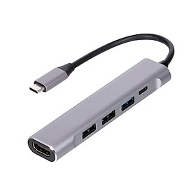 Bộ chuyển đổi USB-C 5 trong 1 USB3.0 USB2.0 Type-C sang 4K HD Bộ chuyển đổi PD Sạc nhanh / Truyền dữ liệu Hub USB