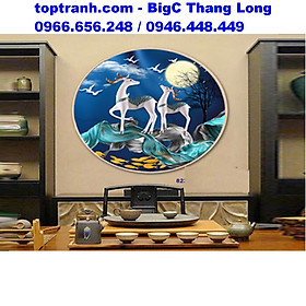 Tranh thêu chữ thập đôi hươu trắng tài lộc ngắm trăng 82363 chưa thêu