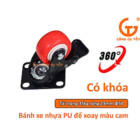Mua Bánh xe đẩy mặt đế xoay tải trọng 35kg lốp cam trắng rộng 23mm Φ50mm có khóa hãm