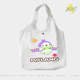 TOTE CANVAS friend molang FORM TRÒN TÚI VẢI ĐEO VAI BAG NÚT BẤM SIZE LỚN AOMIVN DU LỊCH DẠO PHỐ CÁ TÍNH