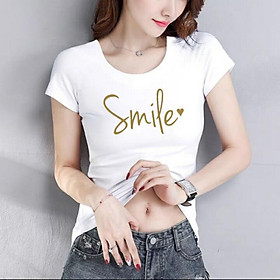 Áo thun nữ in chữ Smile thun cotton 4 chiều form ôm body MXM ( ANU026 )