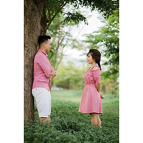 Áo đôi nam nữ Set áo váy đôi sơ mi caro màu đỏ, chất vải đẹp COUPLE AV40