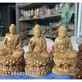 Bộ tương tam phật bằng gỗ bách xanh thơm ngọt kt 15×9×9cm 
