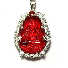 Mặt dây nam bản mệnh ngài ADIDA màu đỏ bọc rồng chầu bạc ta cao cấp cho người tuổi Tuất - Tuổi Hợi Bạc QTJ - MBM11(đỏ)