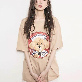Áo Thun Nữ Cotton Cao Cấp in Gấu Xù Be Cổ Tròn , Thoáng Mát, Co Giãn Thấm Mồ Hôi APGX16