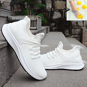 Giày Sneaker Nam Thời Trang - Kiểu Dáng Thể Thao Năng Động- Chất Liệu Vải Dệt Thoáng Khí - Màu Trắng Đẹp Mắt - Tặng Ngẫu Nhiên 3 Đôi Tất Mèo Ngắn Cổ