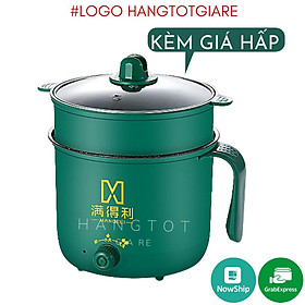 Nồi Lẩu Điện Mini Núm Xoay 2 NẤC NHIỆT Kèm Giá Hấp 1,8L, Ca Nấu Mì,Nấu Cơm Đa Năng 2 Tầng Cao Cấp