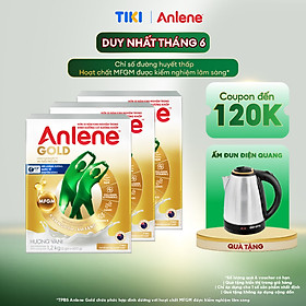 Bao bì mới - Combo 3 Sữa Bột Anlene Gold Hương Vanilla (Hộp giấy 1200g) - Tặng ấm đun Điện Quang