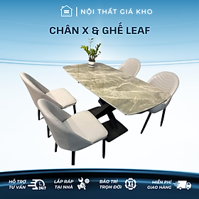 Mua Bộ bàn ăn mặt đá Ceramic bóng chân chéo kết hợp ghế Leaf