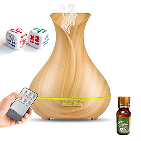Máy xông tinh dầu hoa Lục Bình cao cấp 550ml kèm remote 1 tinh dầu 30ml và 2 viên xí ngầu