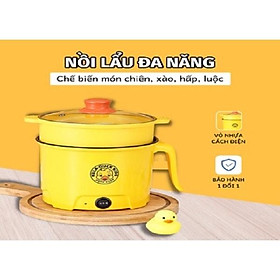 Ca Nấu Mì, Nấu Cơm Đa Năng Có Tay Cầm 1,8L - Nồi Lẩu Điện Mini Kèm Giá Hấp 18CM