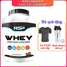 Combo Sữa tăng cơ giảm mỡ Whey Protein Powder của RSP hương Chocolate hộp 51 lần dùng hỗ trợ tăng cơ, giảm cân đốt mỡ, phục hồi cơ bắp & Bình lắc 600ml (Mẫu ngẫu nhiên) & Áo thun thể thao (Size M 57-68kg)