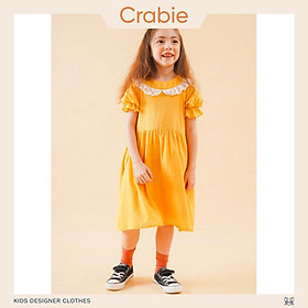 Đầm bé gái thiết kế babydoll cộc tay cổ viền ren Trắng - Pumpkin Dress - Vàng