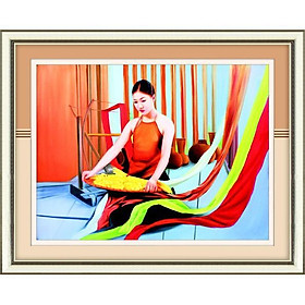 Mua Tranh thêu Cô Gái Việt ngồi dệt vải 53398